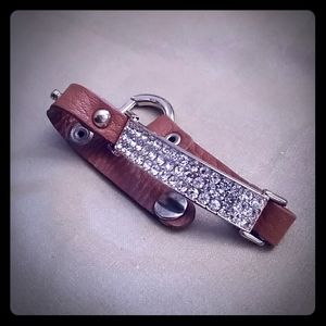KING STAR crystal pave bar leather snap bracelet